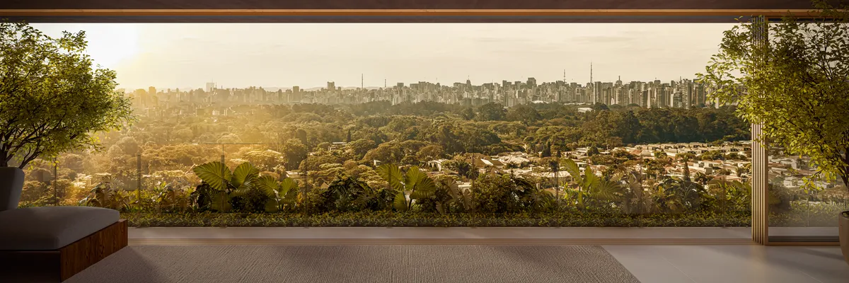Perspectiva do Vista Parque Ibirapuera com vista infinita para o Parque Ibirapuera